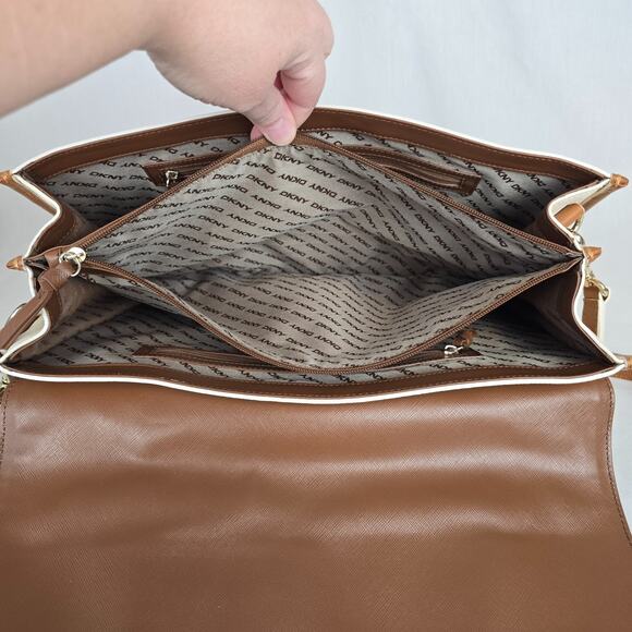 DKNY Leather Laptop Travel Business Bag Cream Beige Double Handles & CB Strap - Picture 5 of 16